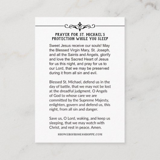 聖ミカエル大天使カトリック保護祈りの言葉 エンクロージャーカード (裏面)