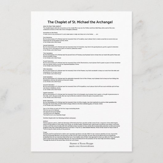 聖ミカエル大天使祈りの言葉聖の花冠 エンクロージャーカード (裏面)