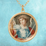 聖ミカエル大天使(M 010) ゴールドプレートネックレス<br><div class="desc">Image Credit (M 010): St. Michael the Archangel,  19世紀の手彩色の版木、銅版、版画, オリジナル出版社は未知の，デザイナーのプライベートコレクションの宗教的なエフェメラ。鎧を着て剣を担う聖マイケルは、最後の審判における彼のヘルパーとしての役割を暗示する黄金のスケールを保持する。 饗宴： 9月29日</div>