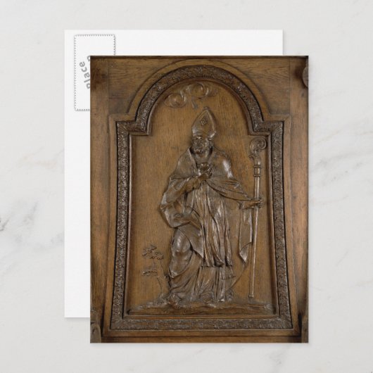聖メダード司教を描いたレリーフ、 浮き彫り ポストカード (正面/裏面)