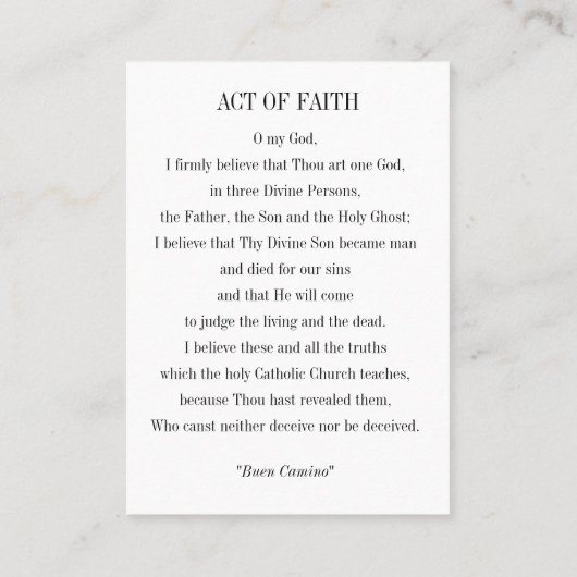 聖ヤコブの信仰の祈りの大きなカミーノの行為 プレイスカード (裏面)