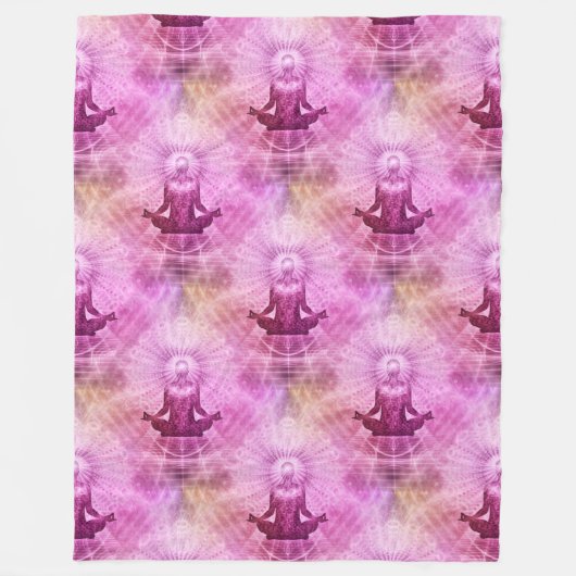 聖ヨガロータス瞑想 – シームレスなパターン1 フリースブランケット (正面)