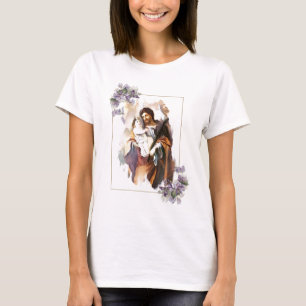 聖ヨセフとイエス水彩画フローラ宗教 Tシャツ