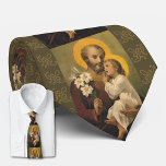 聖ヨセフと子イエス・リリー ネクタイ<br><div class="desc">ユリ伝統的とベビーイエスを抱いた聖ヨセフの美しいカトリックの姿。</div>