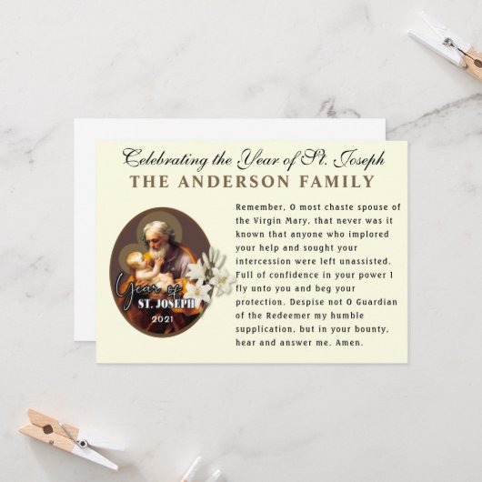 聖ヨセフの年記念カトリック・メモラーレ祈り カード (正面/裏面インサイチュ)
