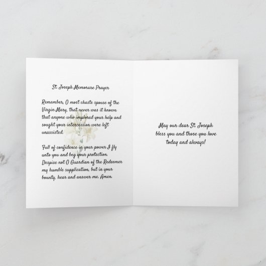聖ヨセフの日の饗宴イエスの宗教祈りの言葉 カード (内部)