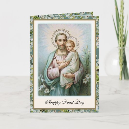 聖ヨセフの祭り イエス 花の宗教的 ヴィンテージ カード (正面)