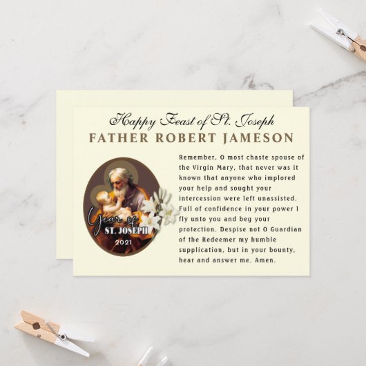 聖ヨセフの聖人の饗宴を記念するカトリックの祈り カード (正面/裏面インサイチュ)