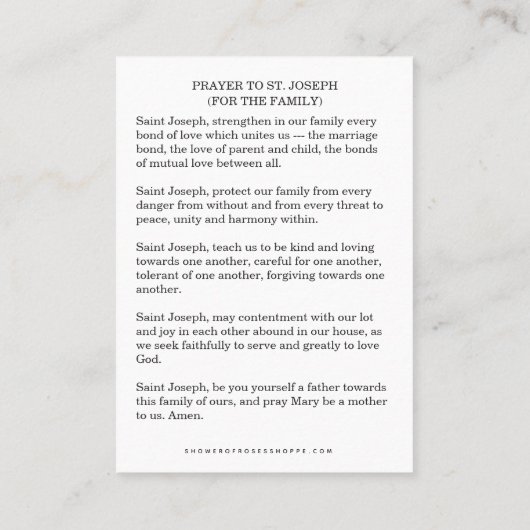 聖ヨセフへの祈りの言葉 名刺 (裏面)