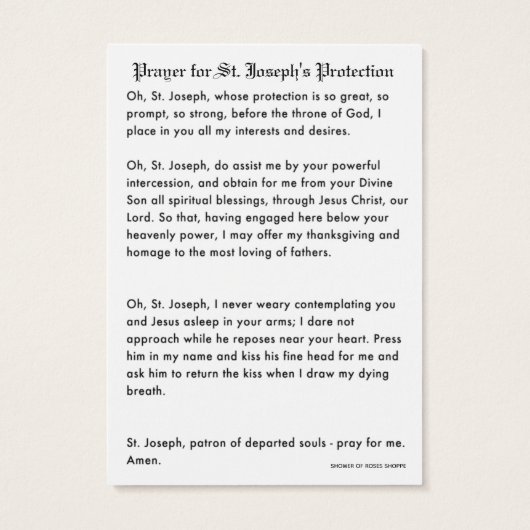 聖ヨセフイエス保護祈りの言葉カトリック (裏面)