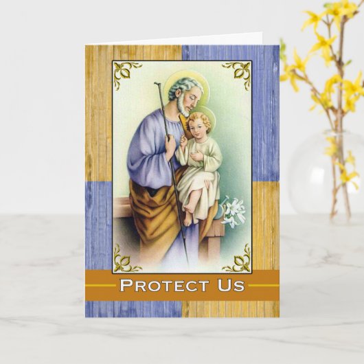 聖ヨセフ祭の日ヴィンテージとフェイク木目 カード (黄色い花)