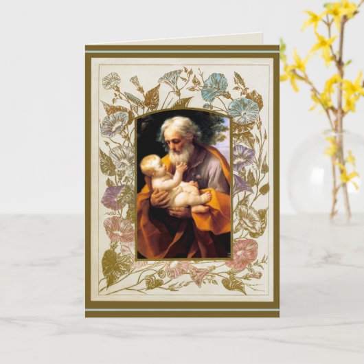 聖ヨセフ·デイ·チャイルド·イエス·宗教的ヴィンテージ カード (黄色い花)