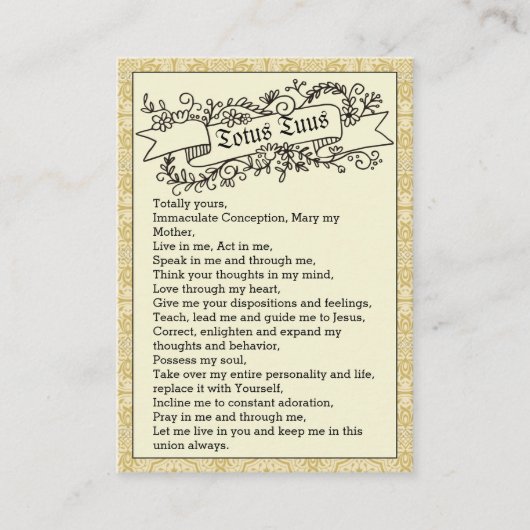 聖ヨハネポールII Totus Tuusの祈りの言葉の法皇の神聖なカード 名刺 (正面)