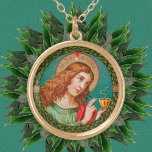 聖ヨハネ・ザ・エバンジェリスト(JMAS 06) ゴールドプレートネックレス<br><div class="desc">Image Credit (JMAS 06): St. John the Evangelistのアンティーク画像19世紀後半のクロモリソグラフィーにおける献身的なプリントと、ドイツのミュンヘンのアート出版社Josef Muillerが発行したギルトのアクセントを持つ。写真は出版社の使徒シリーズ(No. 12155)の12の一つである。 伝統によると、信仰の試練として、聖ヨハネは一度毒のカップを飲んだ – ここでヘビで代表される – 傷つけることなく。 饗宴： 12月27日</div>