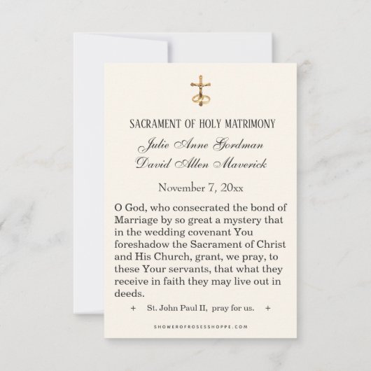 聖ヨハネ・パウロ二世結婚式の引き出物聖カード ノートカード (裏面)