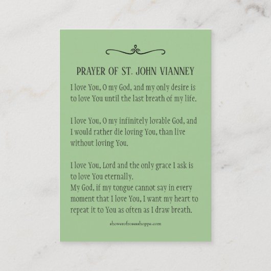 聖ヨハネ・ビアーニー神父の聖なるカード 名刺 (裏面)