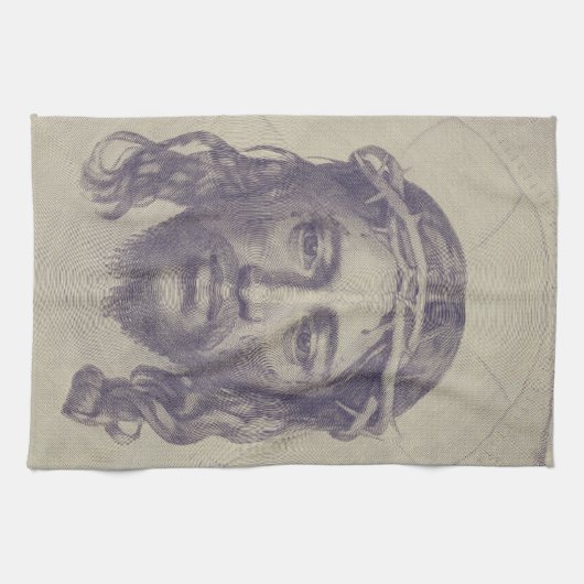 聖ヴェロニカのヴェイユ聖顔のキリストの顔 キッチンタオル (横)