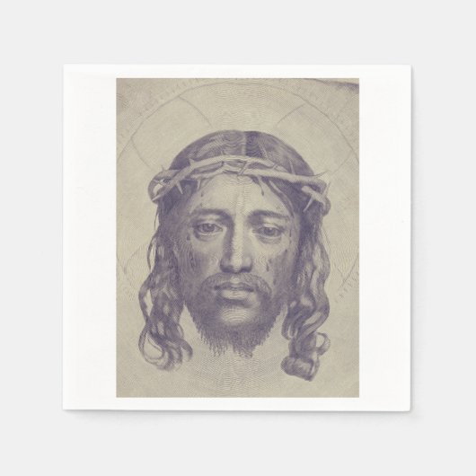 聖ヴェロニカのヴェイユ聖顔のキリストの顔 スタンダードカクテルナプキン (正面)