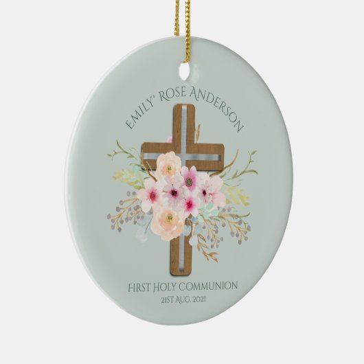 聖交パーソナライズされたフローラクロス セラミックオーナメント (右)