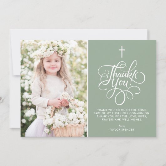 聖人お洒落グリーン第一聖餐式の脚本 サンキューカード (正面)