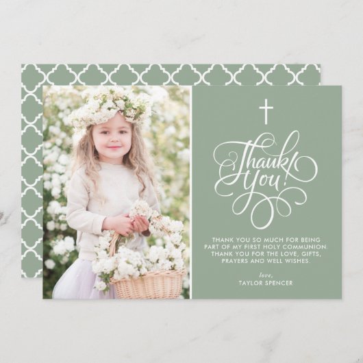 聖人お洒落グリーン第一聖餐式の脚本 サンキューカード (正面/裏面)