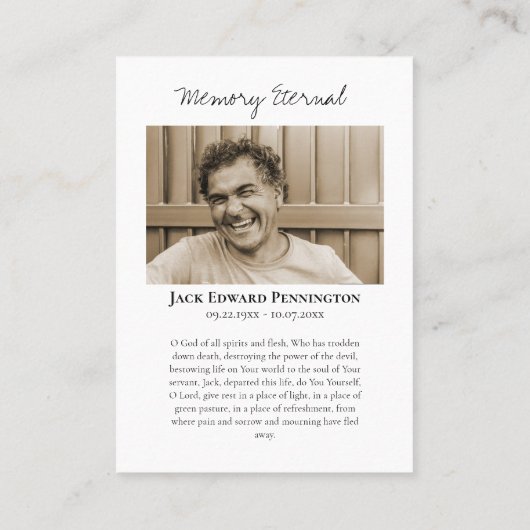 聖人の眠りによる神の母の葬儀祈祷カード プレイスカード (裏面)