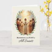 聖人の祝日 葉の輪の祝福 カード (黄色い花)