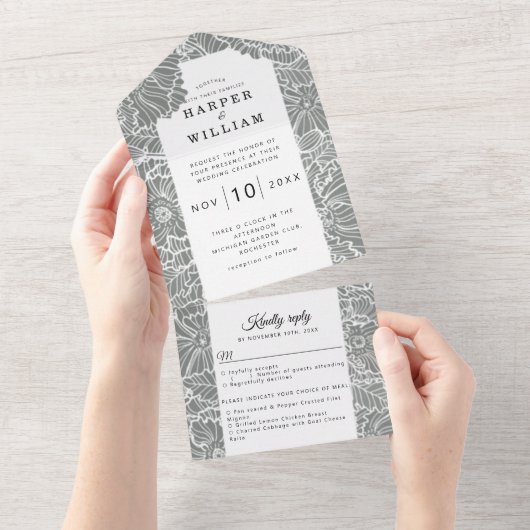 聖人の背景に描かれた白結婚い線の美術 オールインワン招待状 (貼ってはがせる)