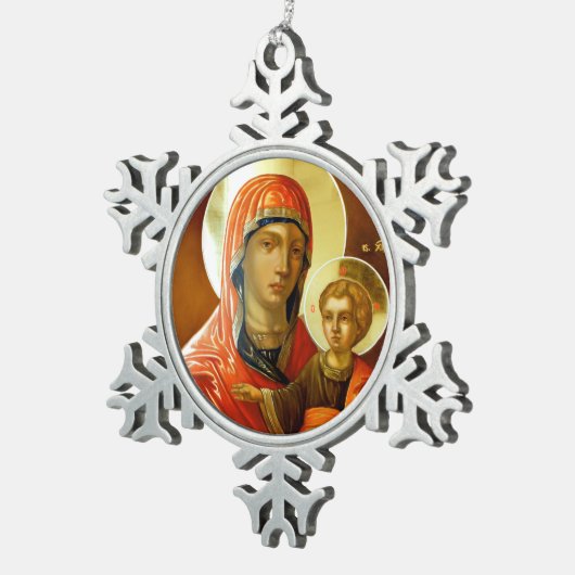 聖人マリアと主イエスのアイコン スノーフレークピューターオーナメント (右)