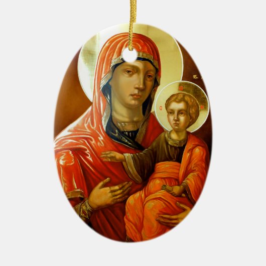 聖人マリアと主イエスのアイコン セラミックオーナメント (正面)