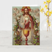 聖伝統的ハートを供えるカトリック教会 カード (黄色い花)