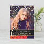 聖体の写真 エレガント ゴールド タイポグラフィ 招待状 (スタンド正面)