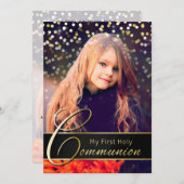 聖体の写真 エレガント ゴールド タイポグラフィ 招待状 (正面/裏面)