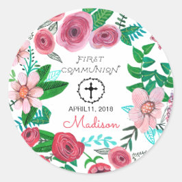 聖体拝領の最初の花 |ラウンドステッカー ラウンドシール