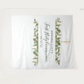 聖体拝領 ゴールド 十字架 緑の植物 フォト 背景 タペストリー (正面(横))