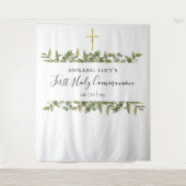 聖体拝領 ゴールド 十字架 緑の植物 フォト 背景 タペストリー (正面)