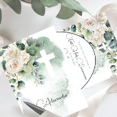 聖体拝領 ローズ 緑 十字架 招待状