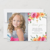 聖体拝領 洗礼 明るい花の水彩 ありがとう 招待状 (正面)