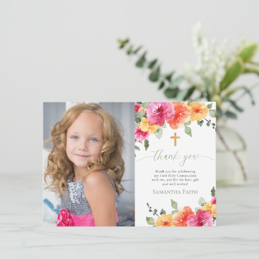 聖体洗礼の明るい花模様感謝していよ 招待状 (スタンド正面)