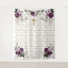 聖体紫色の金ゴールドステップ&リピート背景 タペストリー