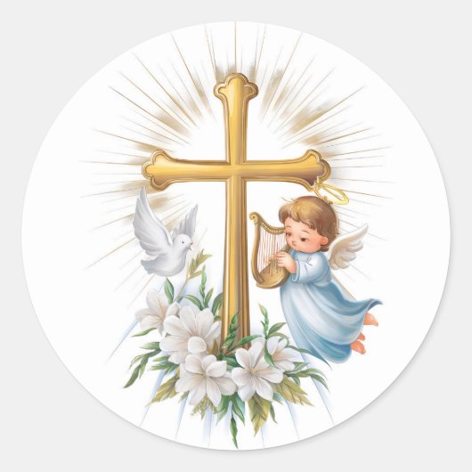 聖十字架とキューピッド・クリスチャン ラウンドシール (正面)