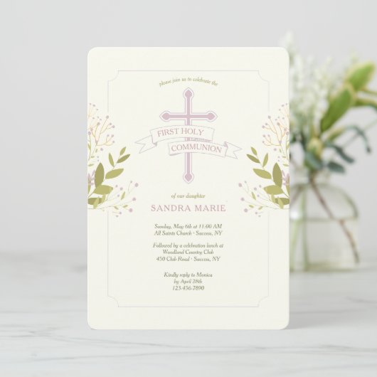 聖十字第一聖餐式ピンク 招待状 (スタンド正面)