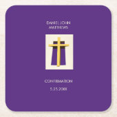 聖十字紫色の宗教パーティー スクエアペーパーコースター (正面)