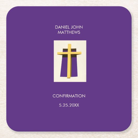 聖十字紫色の宗教パーティー スクエアペーパーコースター (正面)