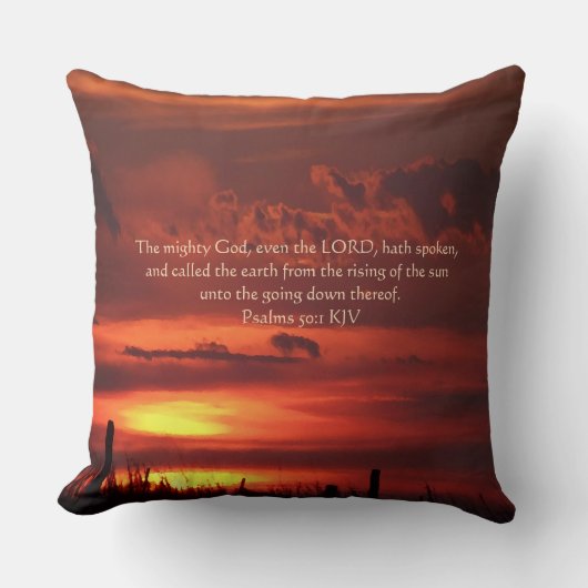 聖句と美しいオレンジ色のサンライズアート クッション (正面)