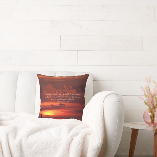 聖句と美しいオレンジ色のサンライズアート クッション (ソファ)