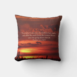 聖句と美しいオレンジ色のサンライズアート クッション