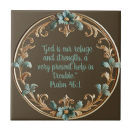 聖句をフローラで構成した茶色 タイル