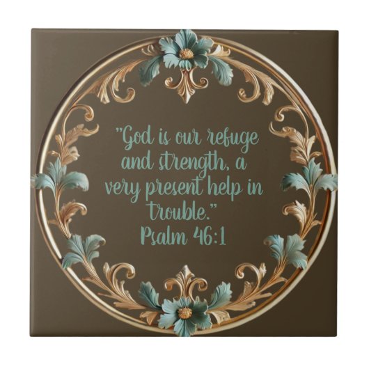 聖句をフローラで構成した茶色 タイル (正面)