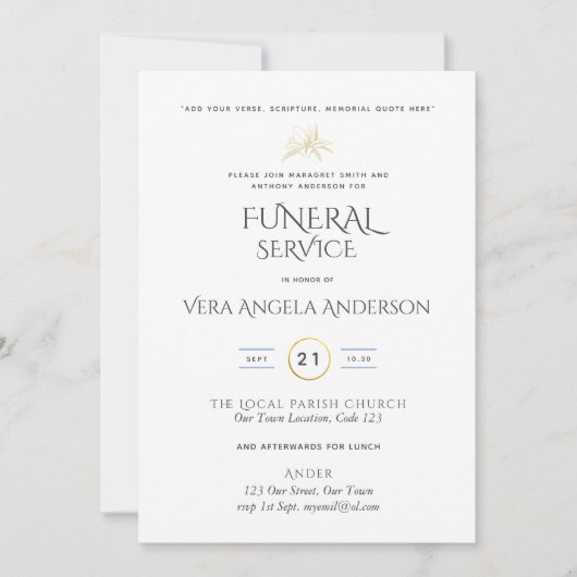 聖句を用いた葬式招待状 (正面)